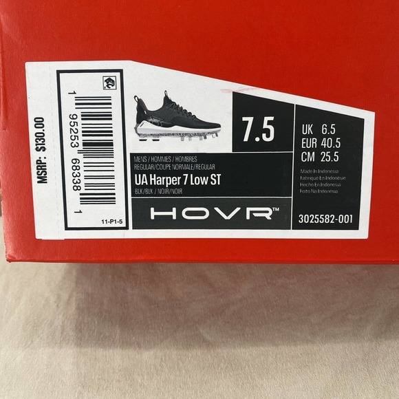 Under Armour Metal Cleats Men's 7.5 Black Harper 7 Low ST Hovr Hybrid Baseball - Picture 9 of 9